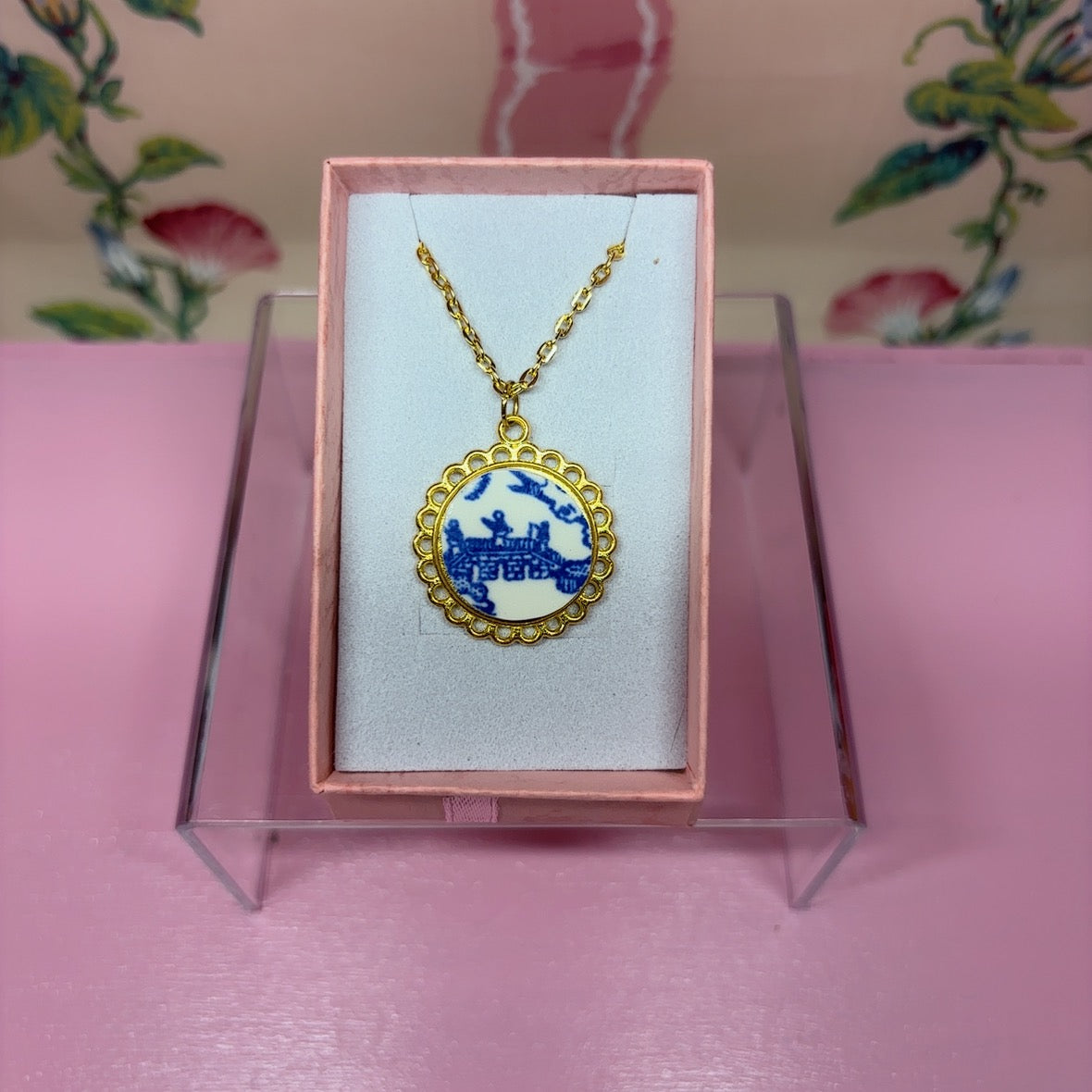 Gilded Blue Willow Necklace