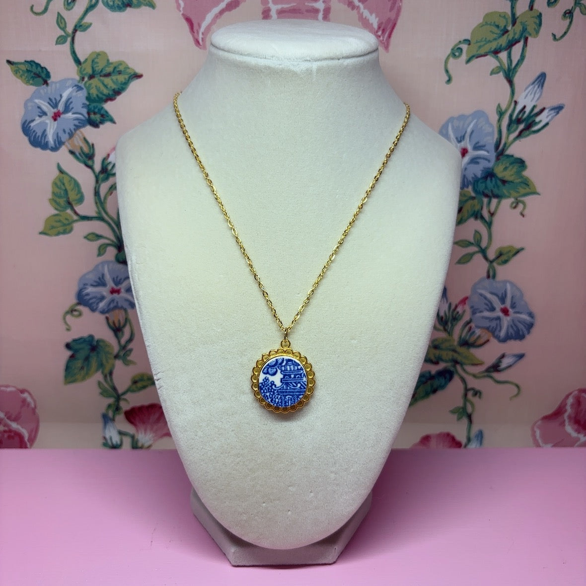 Gilded Blue Willow Necklace
