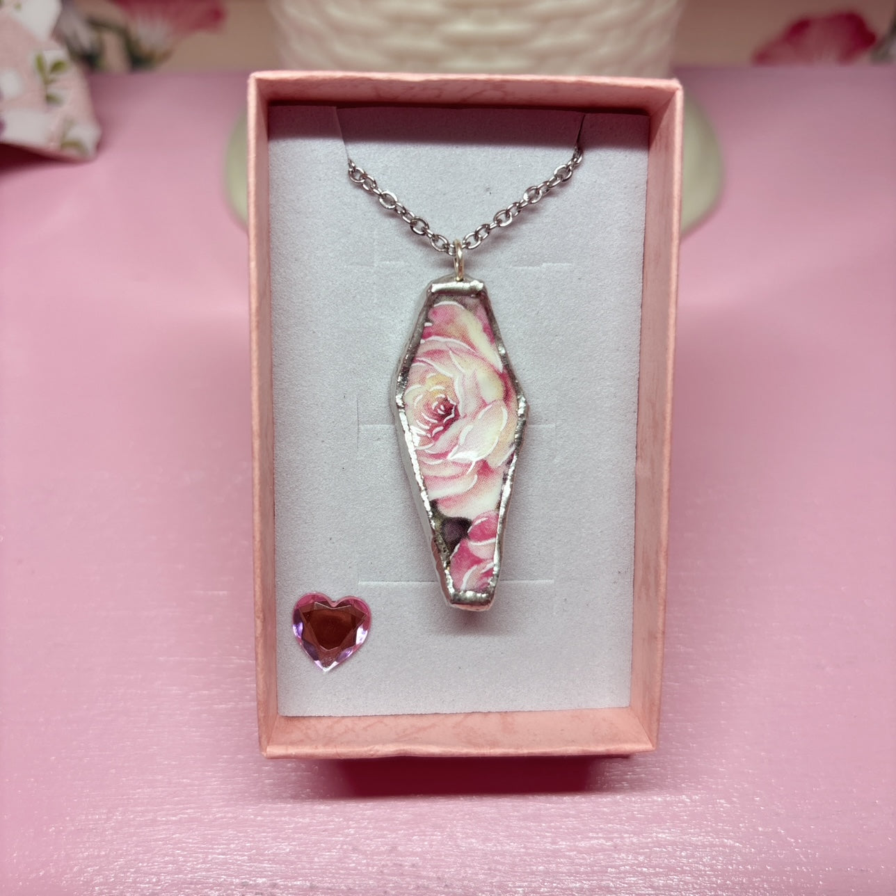 Vintage Coffin Rose Necklace