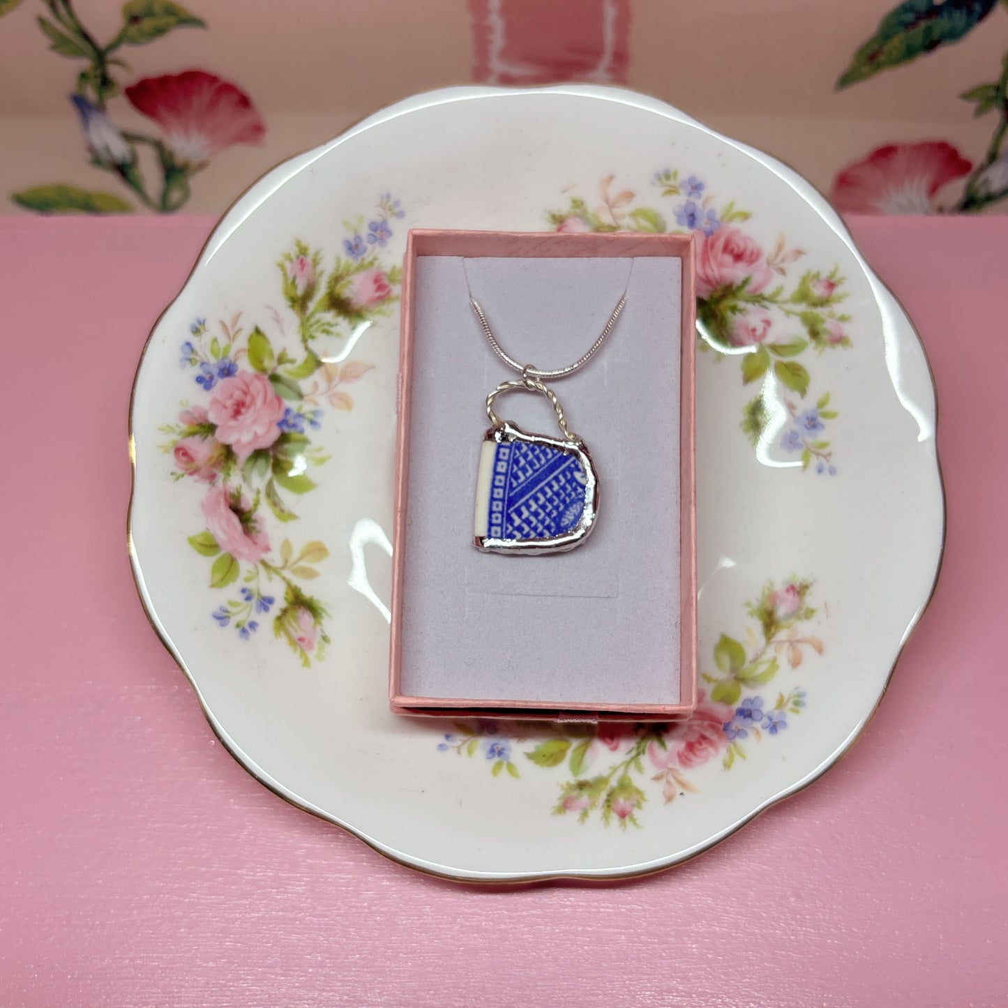 Blue Willow Teacup Necklace
