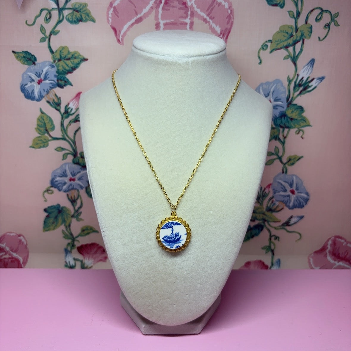 Gilded Blue Willow Necklace