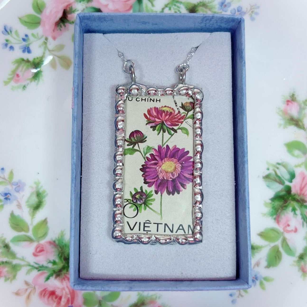 Vintage Stamp Chrysanthemum Purple