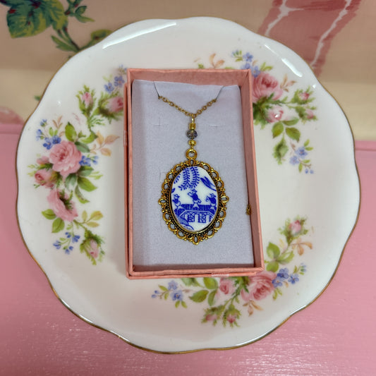 Gilded Blue Willow Necklace