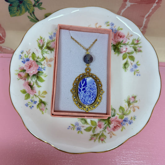 Gilded Blue Willow Necklace