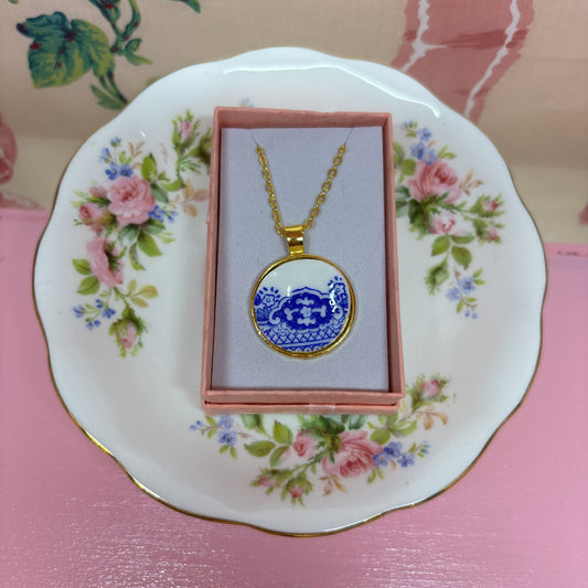 Gilded Blue Willow Necklace