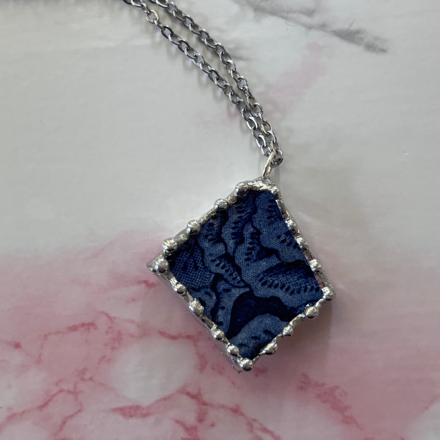 Demure Organic Shaped Blue Willow Necklace