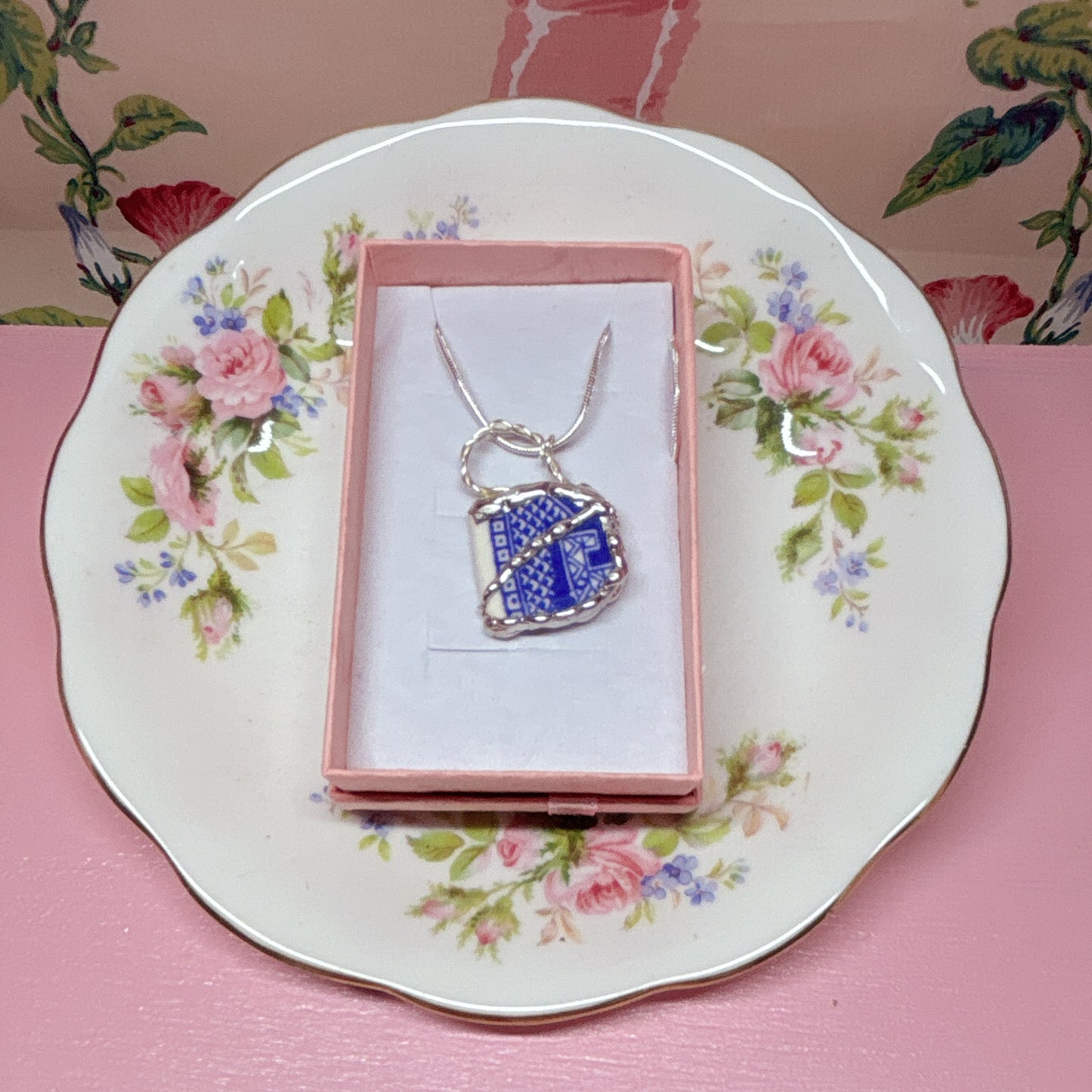 Blue Willow Teacup Necklace