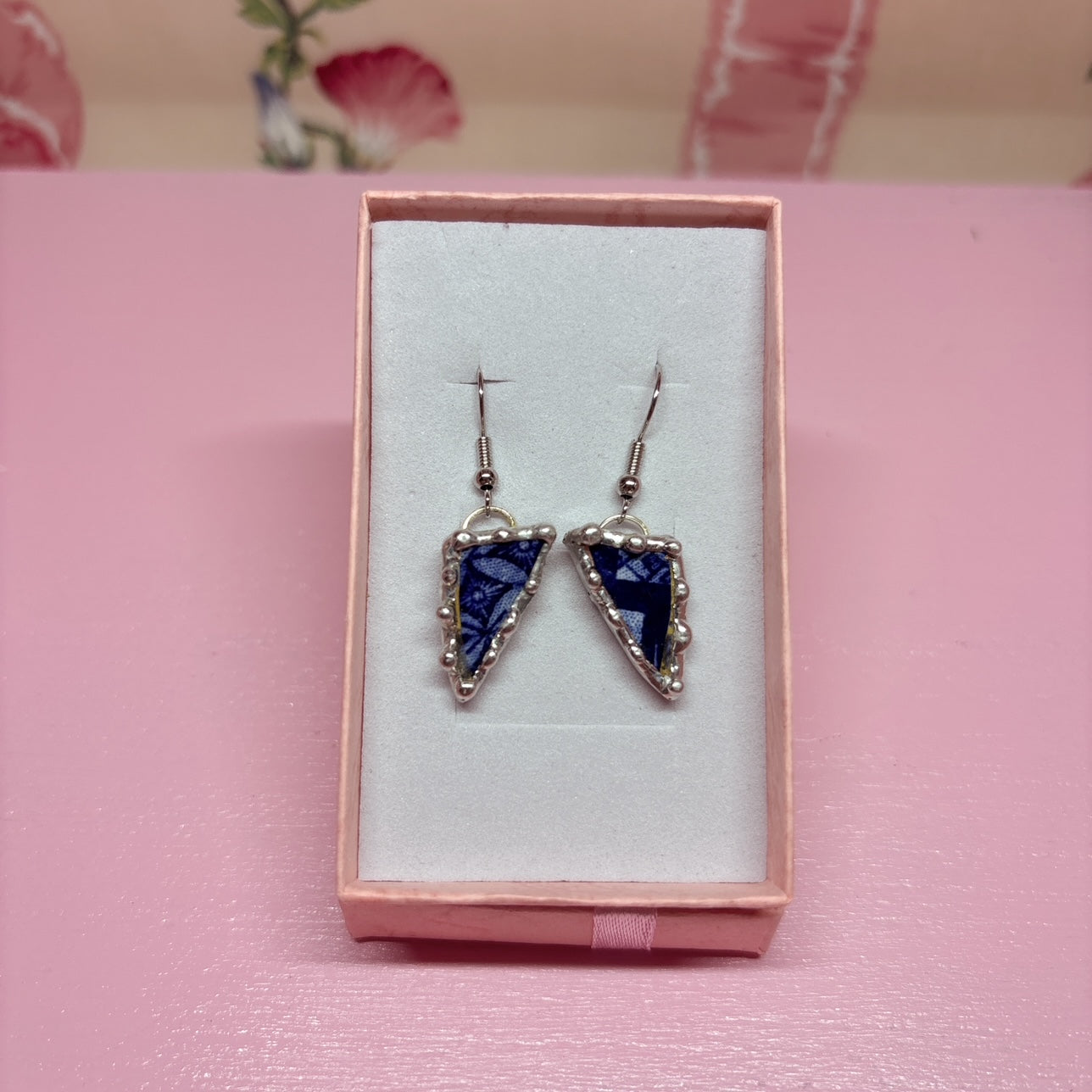 Organic Shaped Blue Willow Earrings