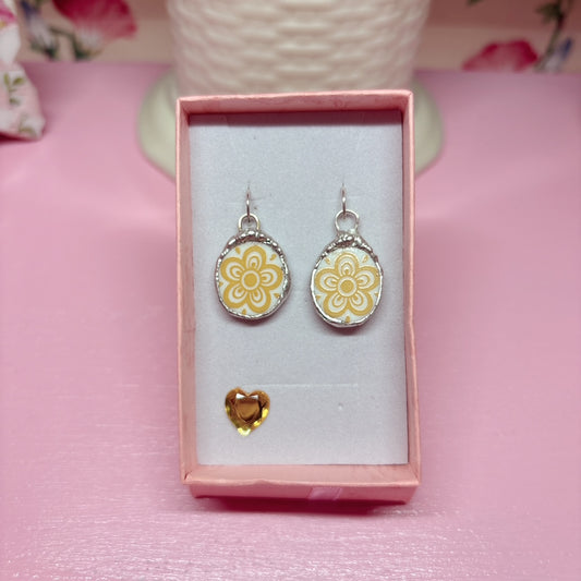 Round Floral Dangle Earrings