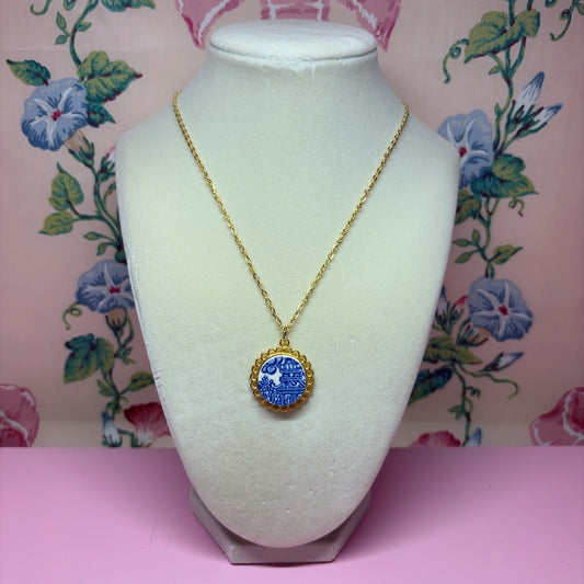 Gilded Blue Willow Necklace