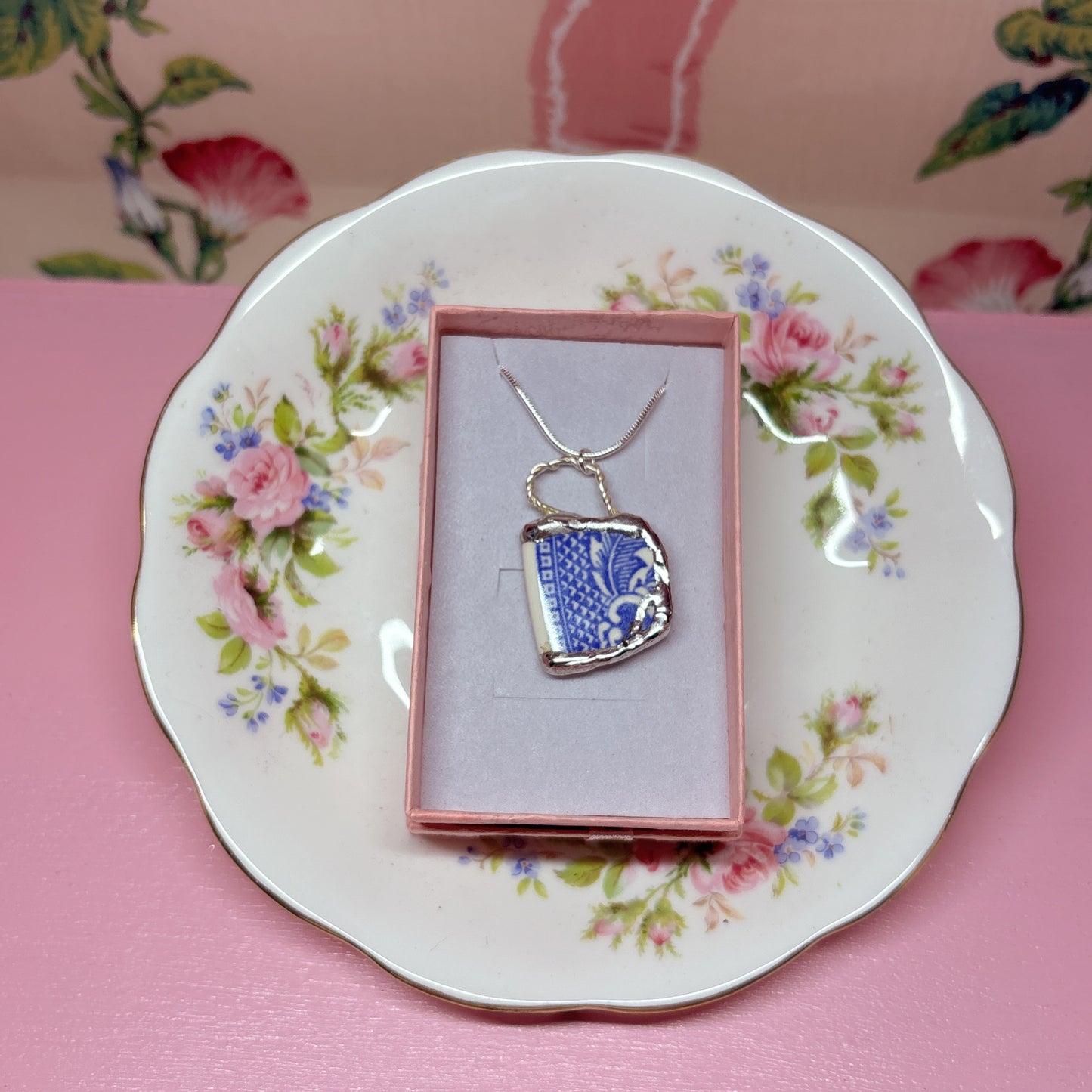 Blue Willow Teacup Necklace