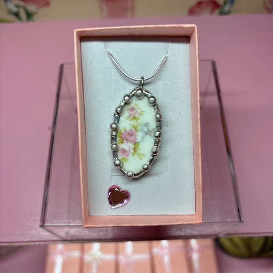 Vintage Rose and Bow Necklace