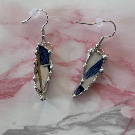 Organic Shaped Blue Willow Earrings