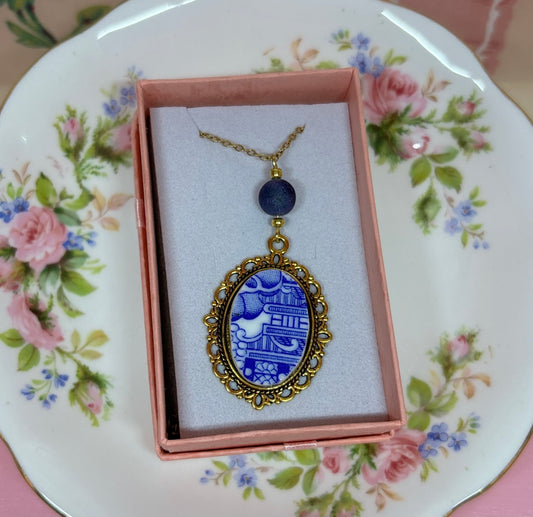 Gilded Blue Willow Necklace