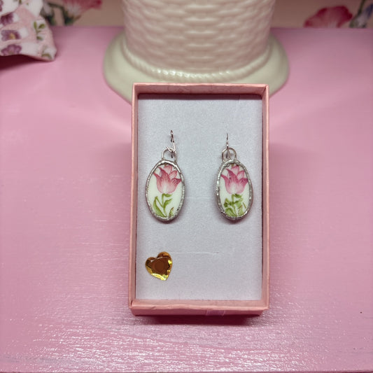 Oval Floral Dangle Earrings