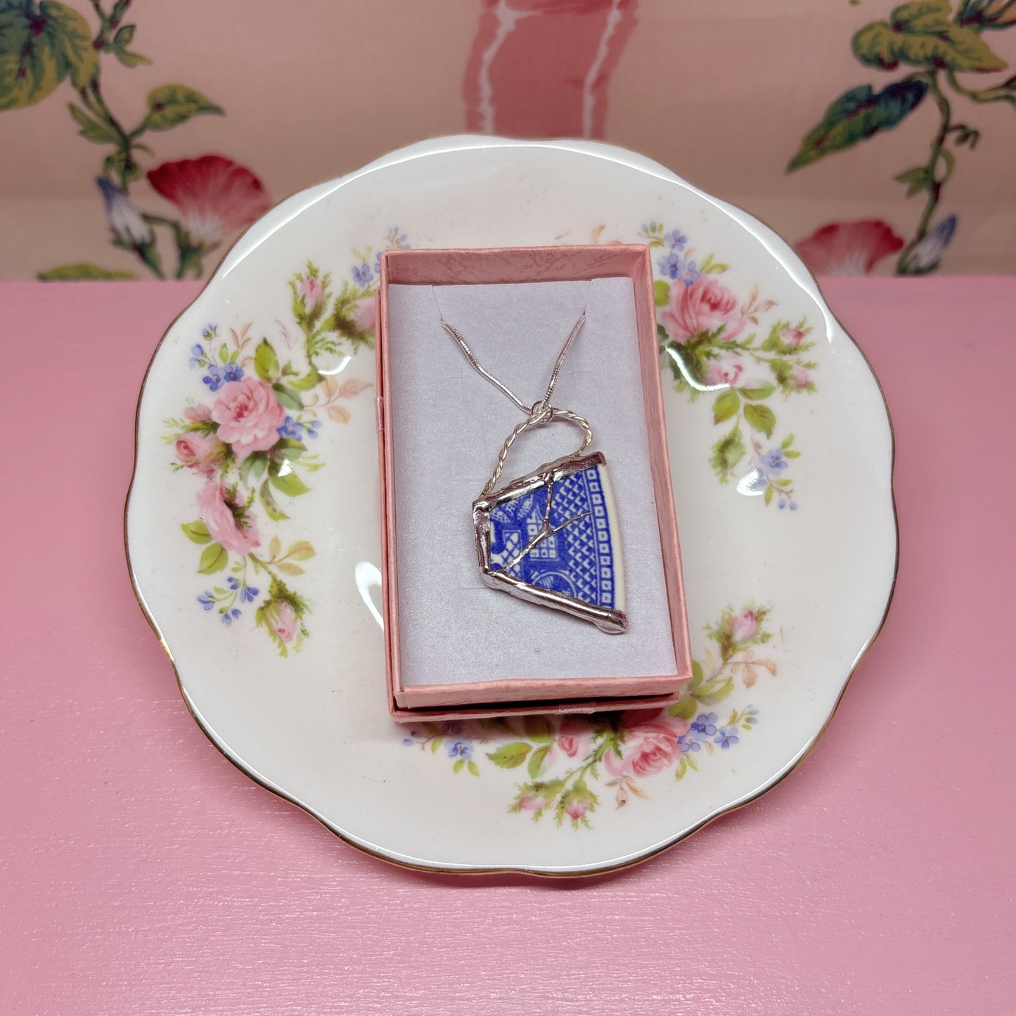 Blue Willow Teacup Necklace