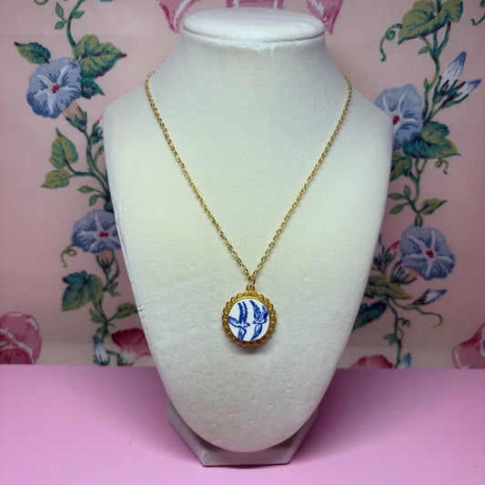 Gilded Blue Willow Necklace