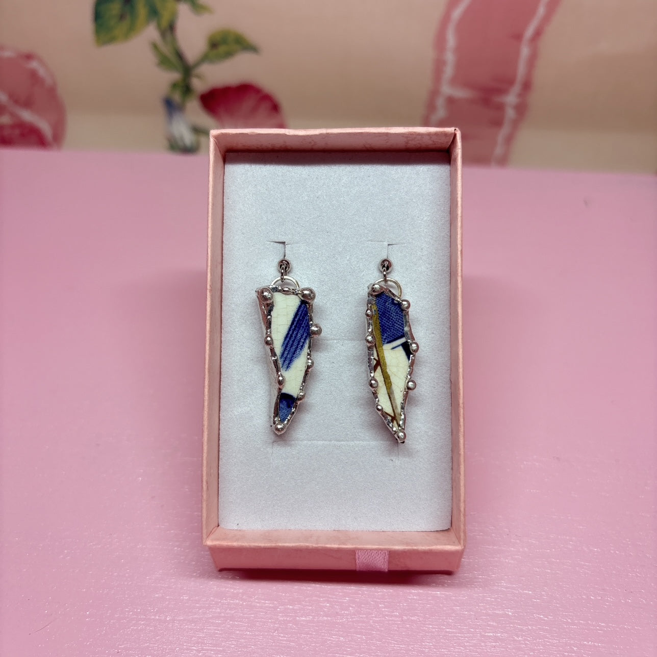 Organic Shaped Blue Willow Earrings