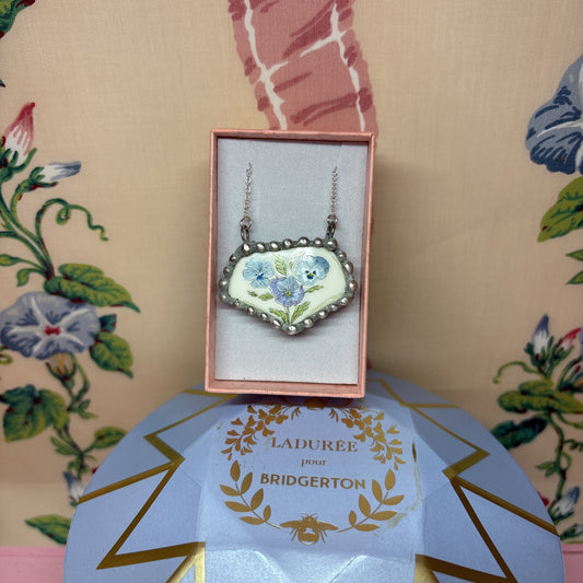 Vintage Blue Pansy Fan Necklace