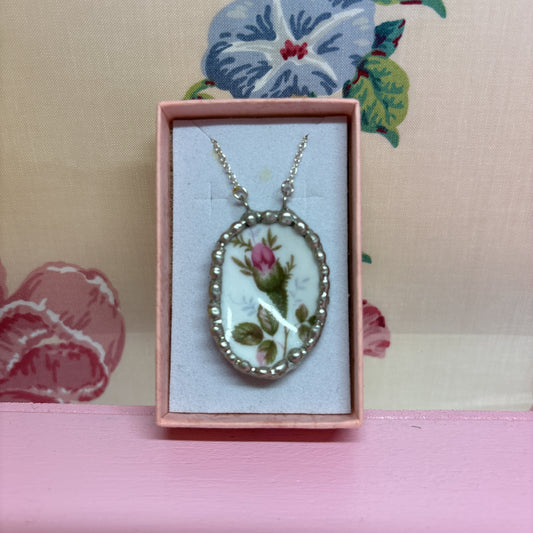 Vintage Rose Teacup Necklace